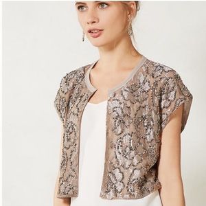 Dolan Cap Sleeve Metallic Nude And Pewter Sequin Shrug Size Small